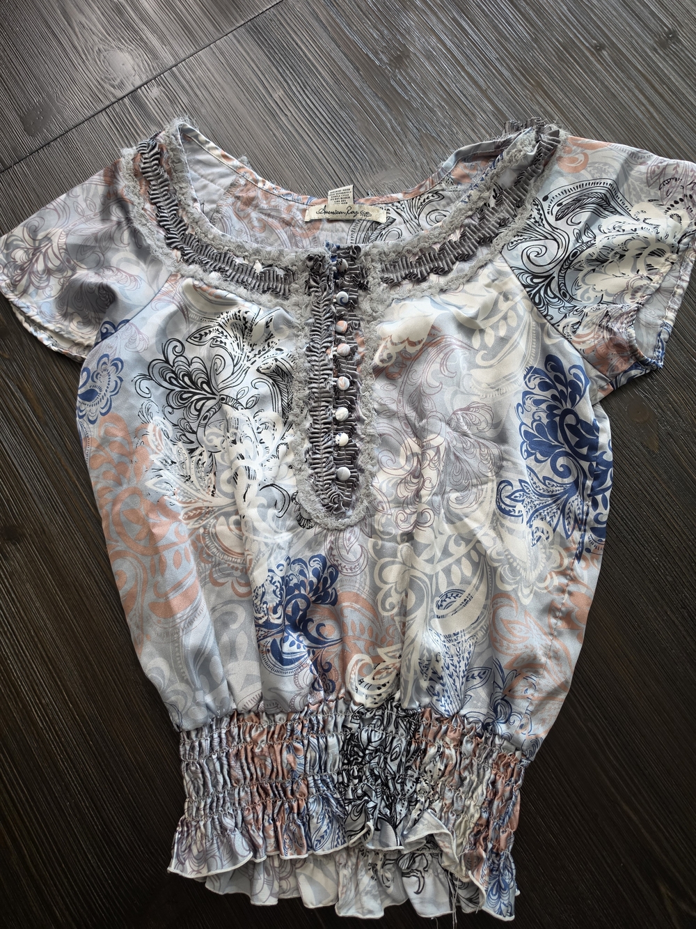 American Rag Multi-Color Paisley Smocked Waist Blouse